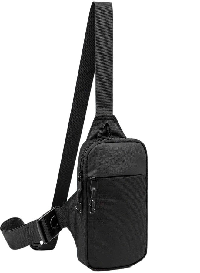 Hapforever 1PC Mini Black Sling Bag for Women and Men, Small Water Resistant Fanny Pack with Two Zipper Pockets Lightweight Crossbody Phone Chest Bag for Running Hiking Traveling (Black) - Image 1